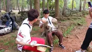 Monkey attacked tourists in Angkor Thom