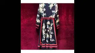 Svoryxiu Runway Autumn Winter Midi Dress Womens Elegant Bow Collar Flower Print Vintage Female Knee