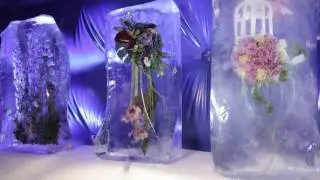 FROZEN FLOWERS. Exhibition of ice sculptures, ICE flowers. Ukraine.
