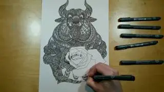 Beast and the Rose - Zentangle art time lapse