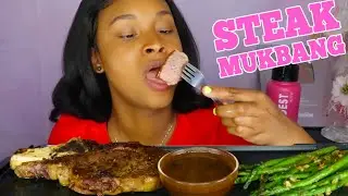 BUTTER BASTED RIBEYE STEAK + PARMESAN GARLIC GRILLED ASPARAGUS MUKBANG 먹방 | QUEEN BEAST