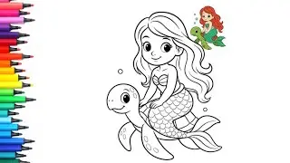 Mermaid with Turtle Drawing | Painting & Coloring for Kids & Toddlers | Child Art