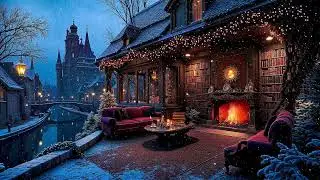 Warm Fireplace at a Snow Covered Gothic Manor | Dark Academia Study Music | Piano & Cello