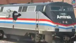 Amtrak 22 with 822 departs Normal with Illinois Railfanner and Lewis Marien
