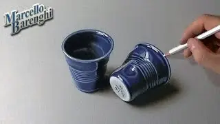 Drawing time lapse: violet pottery coffee cups - hyperrealistic art