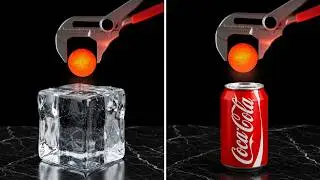 1000°C Red Hot Metal Ball vs Ice, Coca-Cola & Popcorn!