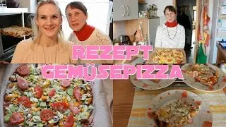 Pizza Rezept: Mamas selbst gemachter Pizzateig mit nur 4 Zutaten - vegetarische Gem&uuml;se Pizza