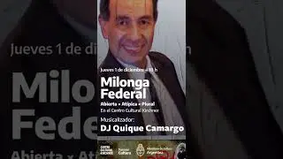 JUEVES 1&deg; de Diciembre en el Centro Cultural Kirchner Musicaliza DJ @QuiqueCamargo  de 18 a 21 hs.