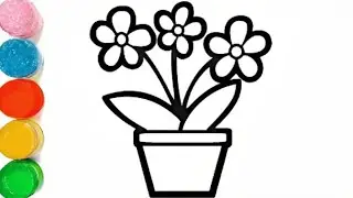 How to Draw and Color a Flower Pot for Kids 🌸| Easy Flower Pot Drawing and Coloring Step by Step