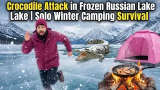 Crocodile Attack in Frozen Russian Lake | Solo Winter Camping Survival | Fish | Russia Mountain Camp
