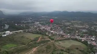 Drone flying over Vang Vieng , Laos