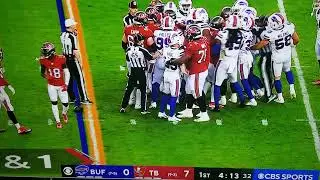 Tom Brady going at Bills defender