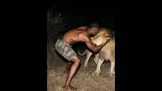 Man vs. Lion: Wrestling the King of the Jungle at Night#AI #youtubeshorts #viral #animals #trending