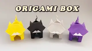 origami cat mini box/ origami box no glue / paper cat box