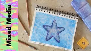 Mixed Media Starfish Painting-Watercolor and Colored Pencil.