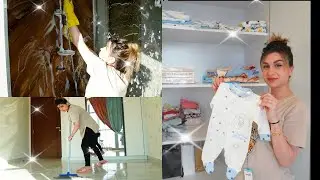 نظفت غرفة بنتي🧹🪣 ورتبت ثيابها مع ديارة البيبي😍 | صارت تضوي✨ننوش
