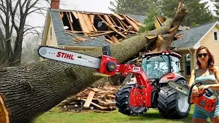 Epic Chainsaw & Excavator Fails Dangerous Tree Cutting Gone Wrong🌲Tree Falling on Houses