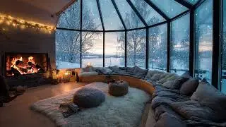 Snowy Wind and Crackling Fireplace Sounds for Deep Sleep, Winter Calm and Night Relaxation Ambience
