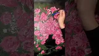 Painting flowers, bouquet of roses and lilies, art therapy. Relaxing, pink colours flowers