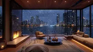 Snowy City Living Room at Night ❄️ Ambient Inspirational Music | Calm Winter Atmosphere