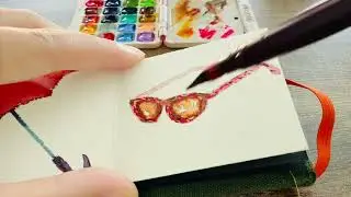 How to Paint Sunglasses in 3 Minutes Tiny Watercolor迷你水彩Super Easy for Beginners#art #watercolor