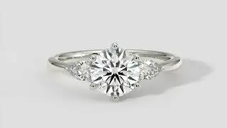 Round Brilliant Cut Diamond Ring With Pear Shape Side Diamonds In 18k White Gold &ndash; ADN