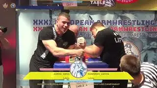 Raimonds Liepiņ&scaron; 85 kg left hand - European Armwrestling Championship 2022