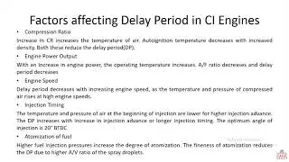 Factors Affecting Delay Period in CI Engines