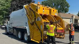 Brand New Western Star Split Leach Rear Loader Garbage Truck Packing Bottles and Branches!