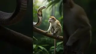 monkey and cobra 🐍🐍😲😲 #wildlife #snake #reptiles #cobra #hissing #shorts