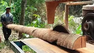 Penggergajian kayu kelapa di buat usuk dengan mesin serkel rakitan