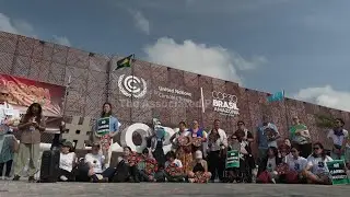 Dozens demonstrate against carbon markets outside as the U.N. climate talks take place in Brazil