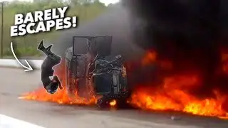 HUGE Wreck Ends in FIRE - Driver BARELY Escapes!