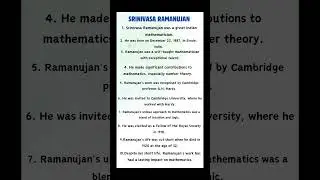 10 lines on Srinivasa Ramanujan#essayonsrinivaaaramanujan