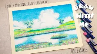 Learn to draw Ghibli Studio landscape with oil pastel | Howl's moving castle