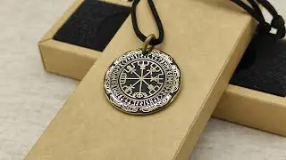 Brass Vegvisir Compass Pendant &mdash; Personalized Runic Amulet