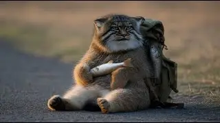 AI Pallas's Cat: Fishing, Cooking, and Eating (Manul / Mongolian cat)