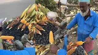 70 Years Old Grandpa Making Sauces Grilled Corn with Salt - STREET FOOD
