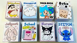 [💸paper diy💸] STITCH, KUROMI, TOCA BOCA, CINNAMOROLL, SHINCHAN, JELLYCAT BLIND BOX unboxing! | asmr