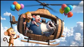Monkey Funny | Helicopter Adventure | Teamwork of Pipi, Piglet & Fat Cat