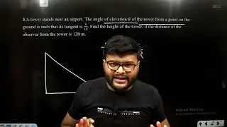 A tower stands near an airport. The angle of elevation &theta; of the tower from a point on the ground is
