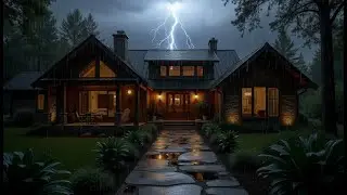Rainy Night Ambience at Cozy Forest Cabin🌧️🌲Soft Thunder & Rain Sounds | Peaceful for Sleep & Relax