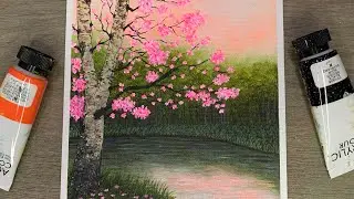 Easy Way to Paint Cherry Blossom Step by Step / Acrylic painting for Beginners 