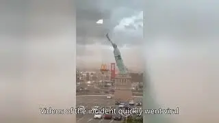 Moment Statue of Liberty replica collapses due to wind in Brazil