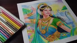How to draw a beautiful drawing & painting of Indian classical dancer/ Colour Pencil Drawing