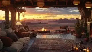 Cozy Desert Evening by the Fire | Sunset Ambience with Wind Sounds for Relaxation