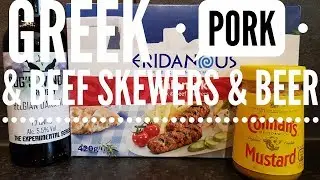 Lidl Eridanous Kalamaki Greek Pork & Beef Skewers With Dog's Window Belgian Dark Ale