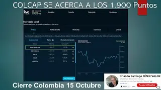 COLCAP HOY TOC&Oacute; LOS 1.900 PUNTOS y el siguiente premio de monta&ntilde;a es 1.942 Puntos. Cierre Colombia