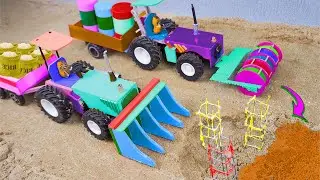 DIY tractor mini Bulldozer making concrete road science project   village road construction #13