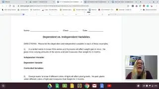 3/19 Task 1: Example #1 Dependent vs  Independent Variable Sheet